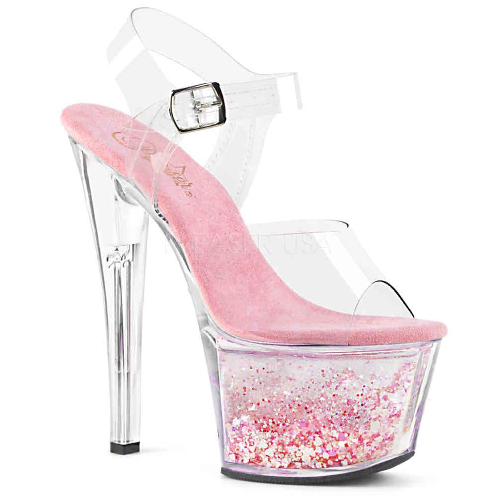 Pleaser - SKY308WHG Sandale à bride à la cheville, Pole dance chaussures - Chaussures de pole dance - Rose/Transparent Product image